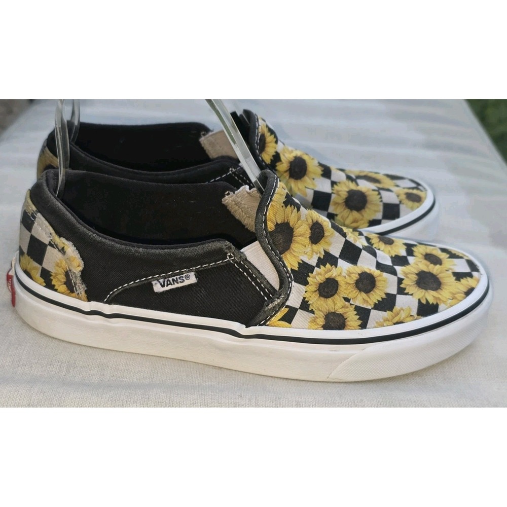 WOMEN'S VANS ASHER CHECKER SUNFLOWERS SKATE SHOES SIZE 7 - Picture 2 of 10